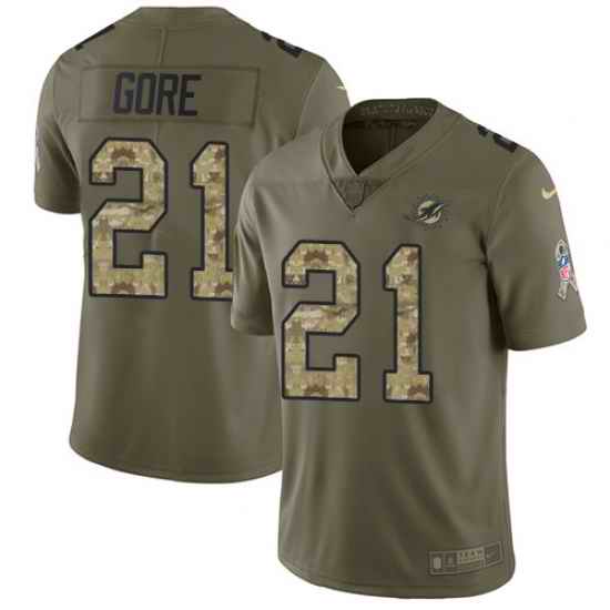 Nike Dolphins #21 Frank Gore Olive Camo Mens Stitched NFL Limited 2017 Salute To Service Jersey